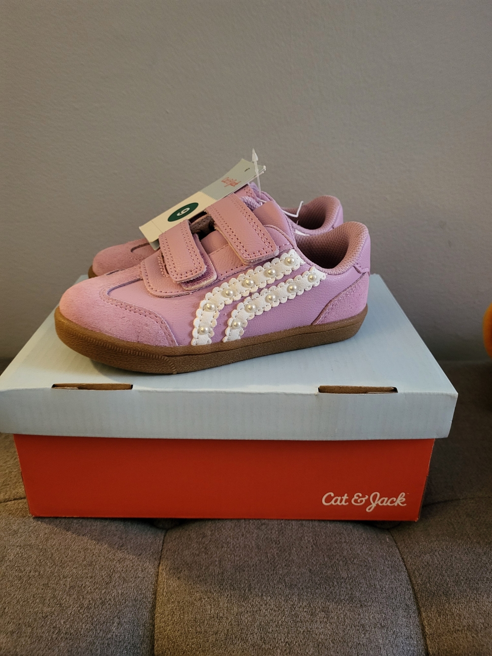 Cat & Jack Girls' Pink Pearl Accent Velcro Sneakers
